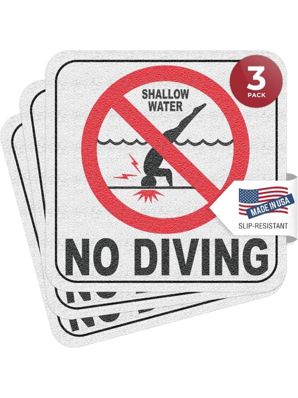 Custom No Diving Pool Sign - 6x6 Vinyl Adhesive Stickers, Swimming Pool Decor (3